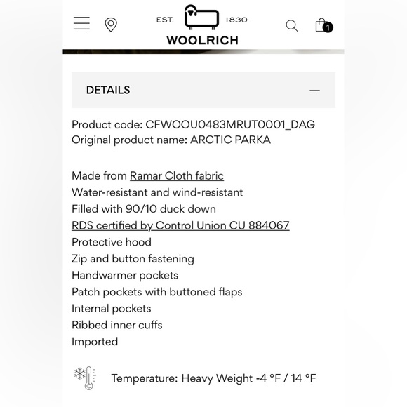 Mens Woolrich artic parka in Ramar cloth - Picture 8 of 8